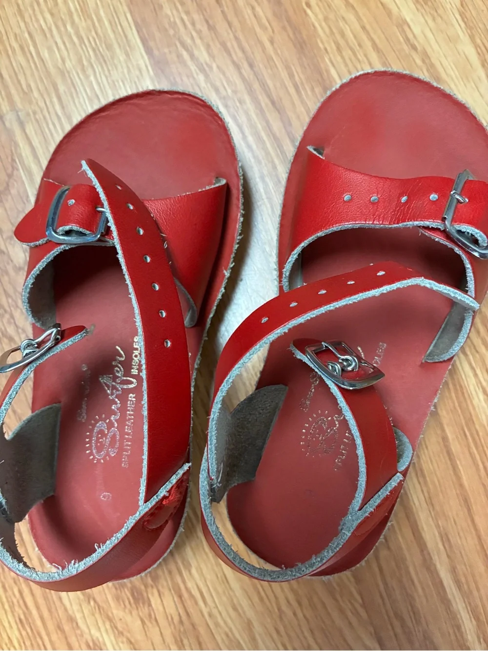 Vintage Sun-San Surfer Red Leather Sandals HoyWay Toddler Youth Size 9